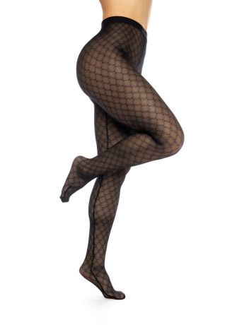 Collant résille noire transparent imprimé - MAL1111BLK